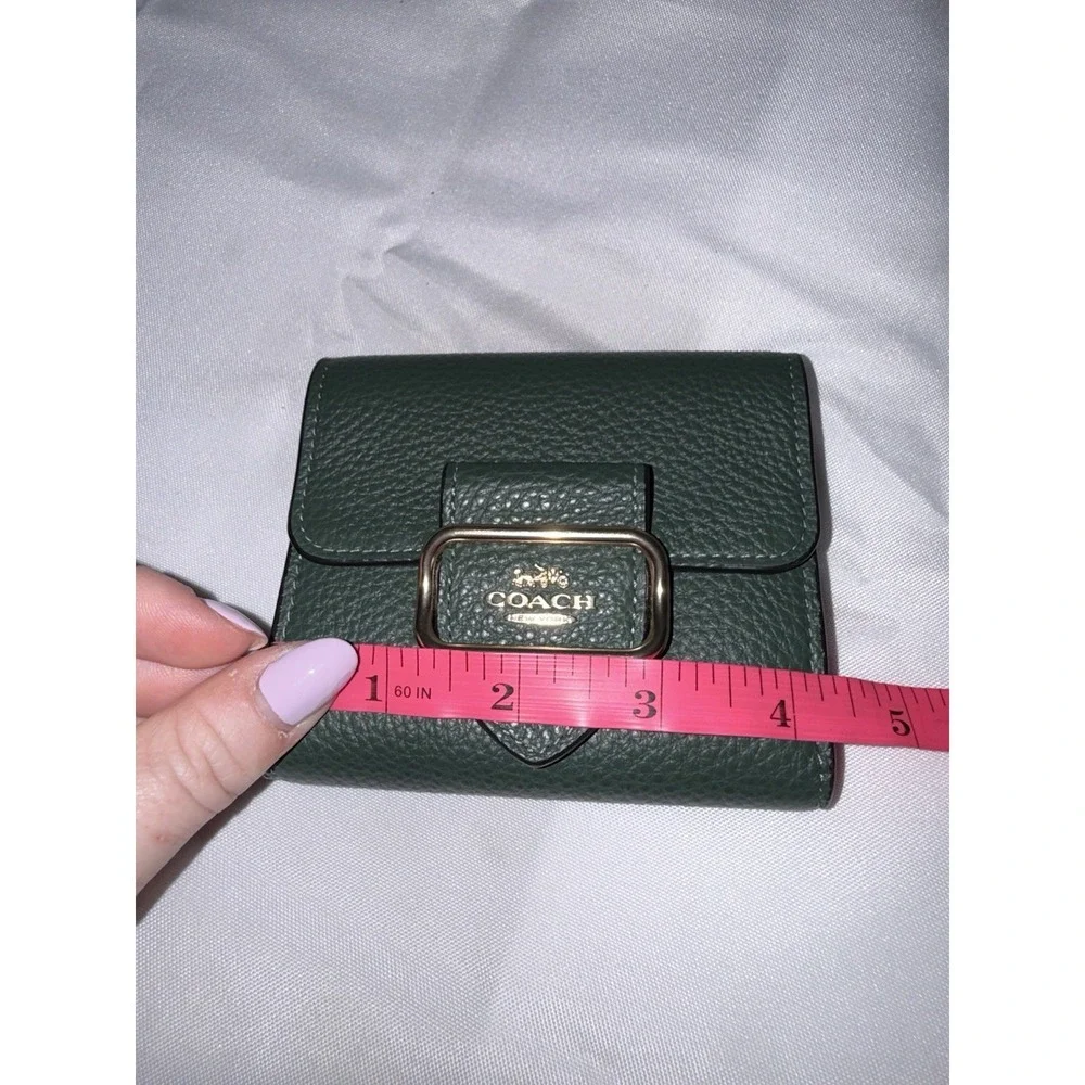 COACH PEBBLED LEATHER MORGAN TRIFOLD WALLET EVERGREEN FORREST GREEN GOLD - Picture 12 of 13